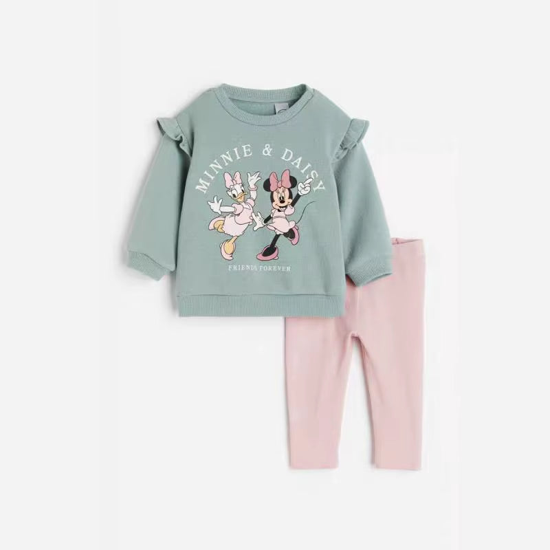 Minnie Magic: Cartoon Full-Print Sweatshirt and Pants Set for Girls