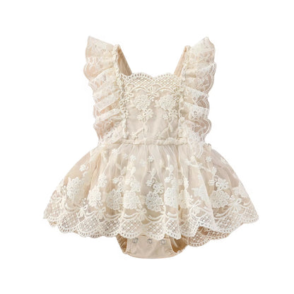 Lioraitiin Lace Blossom: Off-Shoulder Floral Bodysuit for Baby Girls 0–24M