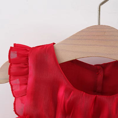 CloudWhimsy – Flying Sleeve Princess Dress with Bow for Little Girls